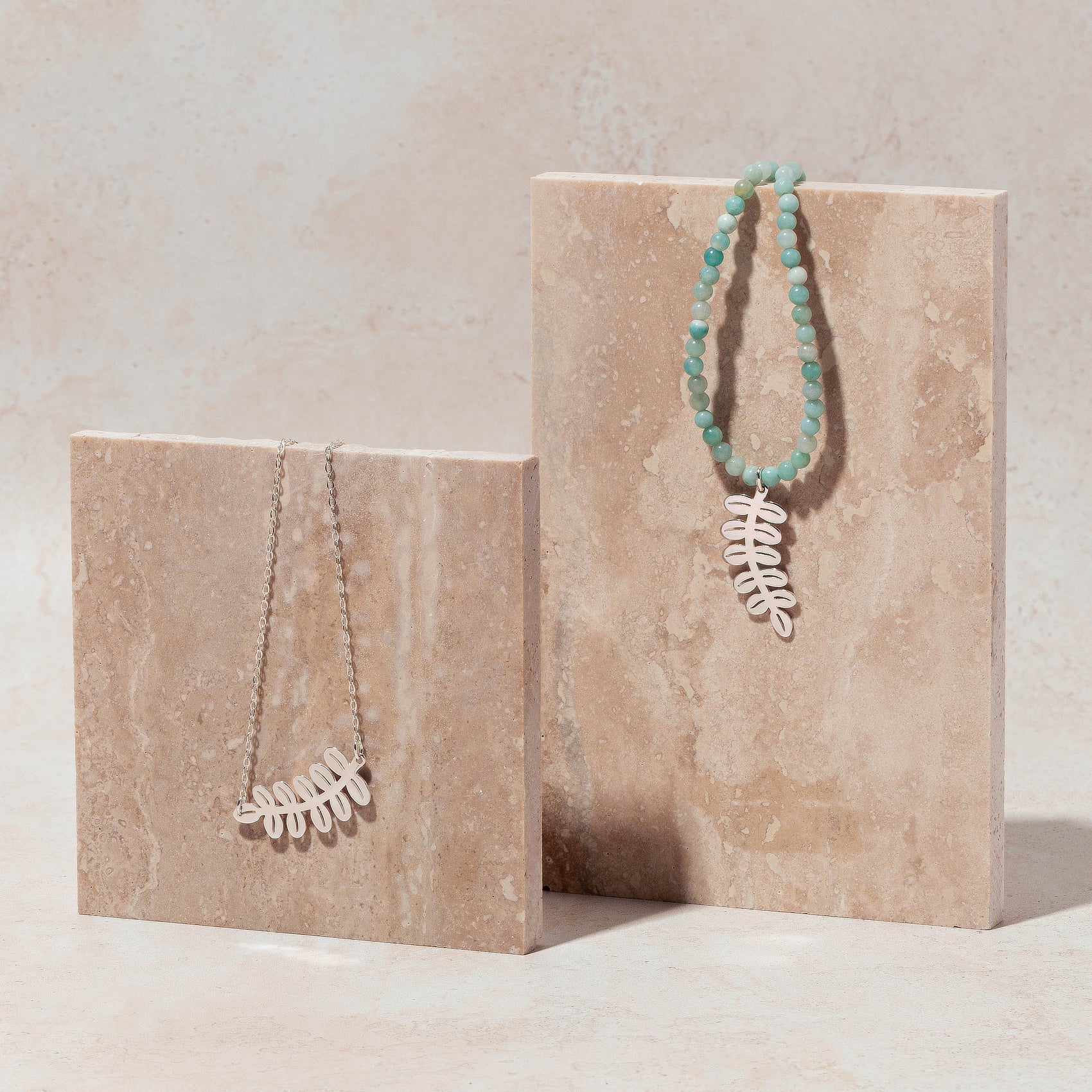 Silver Dollar Leaves on Amazonite Beaded Necklace - Simone Walsh Jewellery Australia