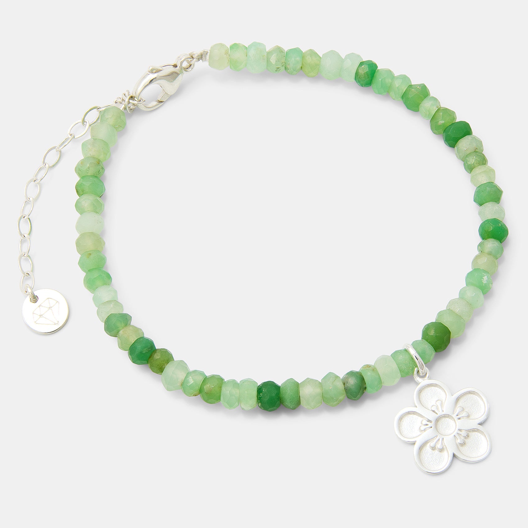 Tea Tree Flower on Chrysoprase Beaded Bracelet - Simone Walsh Jewellery Australia