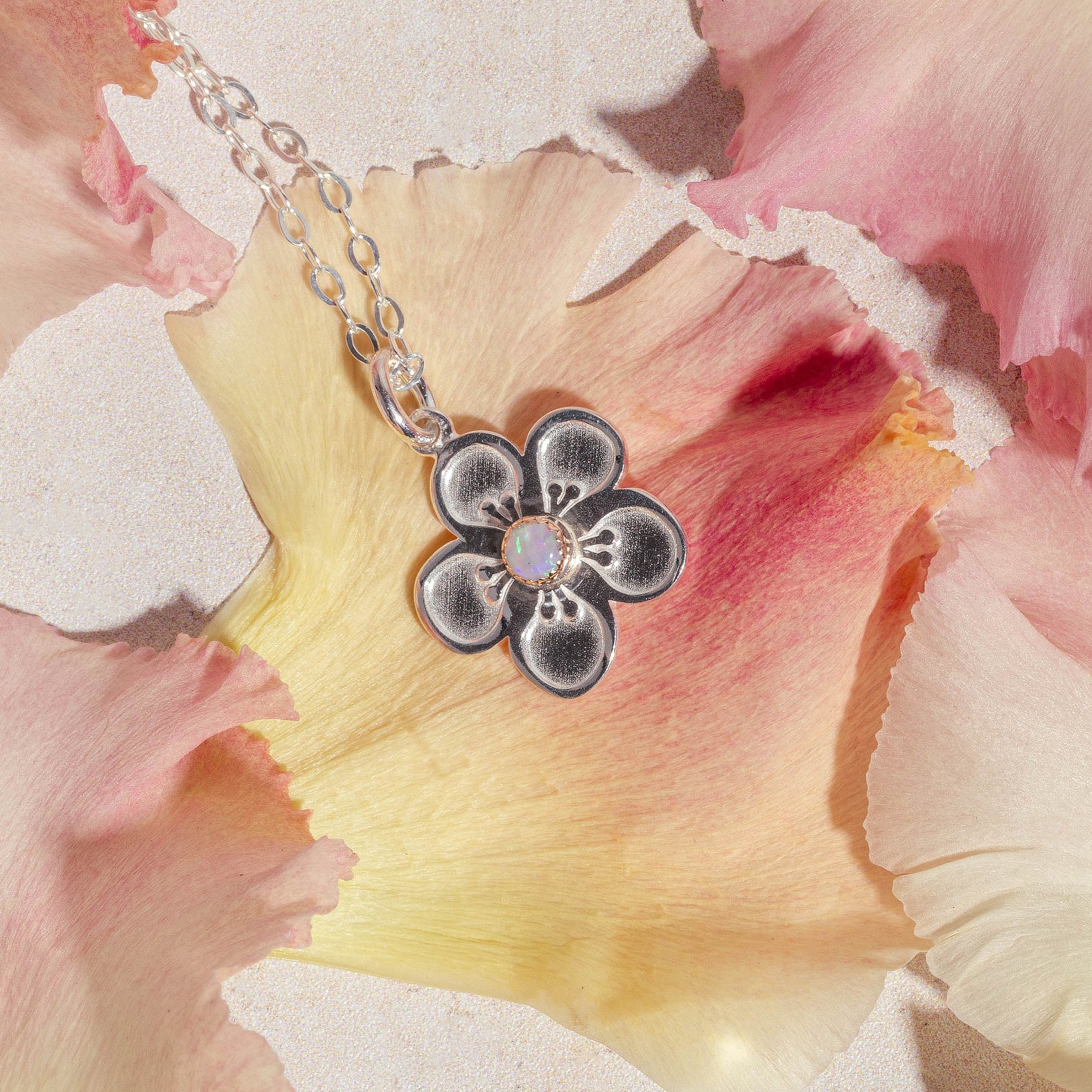 Tea Tree Flower & Opal Pendant Necklace