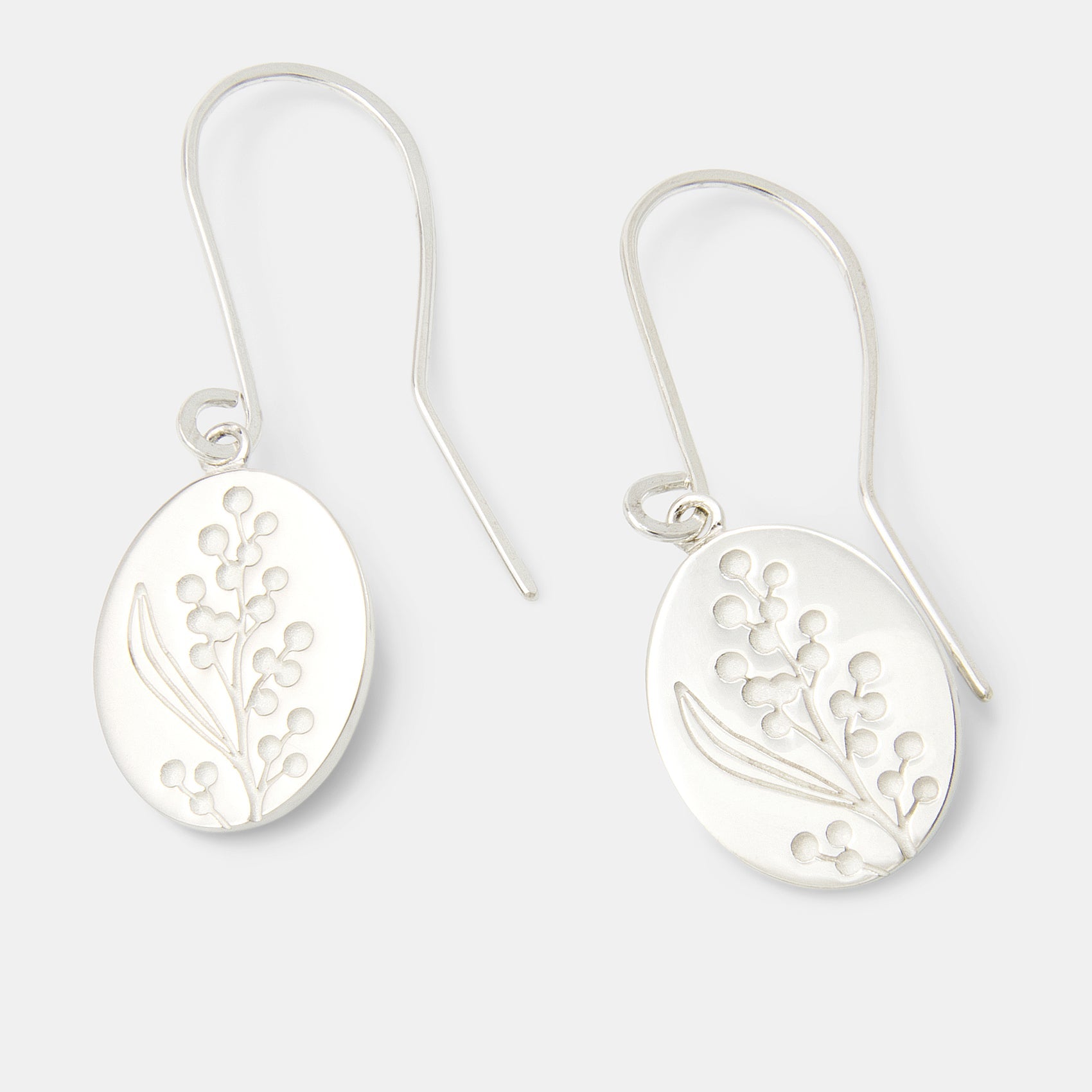 Wattle Oval Silver Drop Earrings - Simone Walsh Jewellery Australia