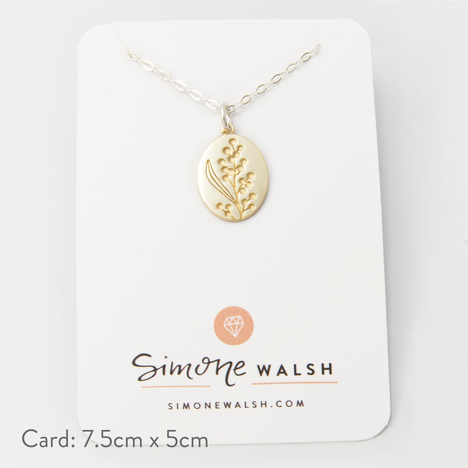 Wattle Solid Gold Pendant on Silver Necklace - Simone Walsh Jewellery Australia